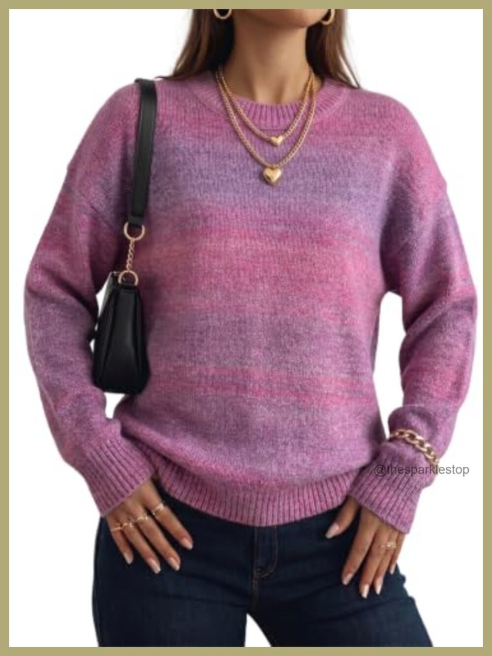 Womens Oversized Knit Pullover Sweater Crewneck Long Sleeve Gradient